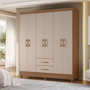 Guarda Roupa Casal Ambiente Panamá 6 Portas Carvalho Fendi - Moval