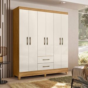 Guarda Roupa Casal Ambiente Panamá 6 Portas Freijó Off White - Moval