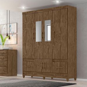 Guarda Roupa Casal Ambiente Ms912 6 Portas Castanho Wood Com Espelho - Moval