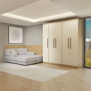 Guarda Roupa Painel Cabeceira Selene 5pçs Menu Móveis Carvalho