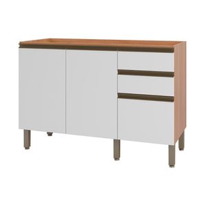 Balcão De Cozinha Gabinete Pia Com 2 Portas E 3 Gavetas 120cm Multimóveis Cr20397 Freijó-branco