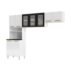 Cozinha Compacta Aço 3 Peças Com Armário Para Forno-micro-ondas Multimóveis Cr20367 Branco-preto