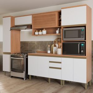 Cozinha Completa Modulada 5 Peças Com Torre Quente E Balcão Multimóveis Cr20406 Freijó-branco
