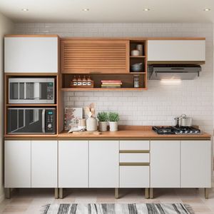 Cozinha Completa Modulada 5 Peças Com Torre Quente E Balcão Multimóveis Cr20404 Freijó-branco