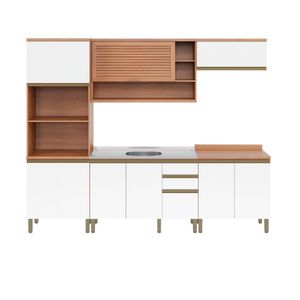 Cozinha Completa Modulada 5 Peças Com Torre Quente E Gabinete Pia Multimóveis Cr20405 Freijó-branco