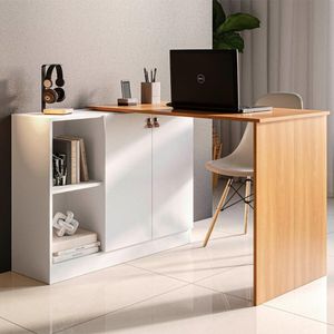 Escrivaninha Articulável Com Armário 2 Portas Multimóveis Cr25284 Branco-freijó