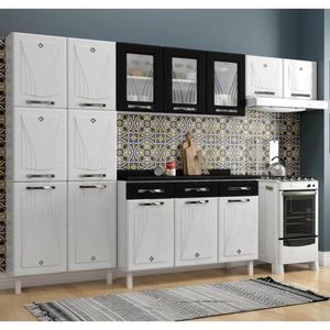 Cozinha Completa Modulada De Aço 4 Peças Com Vidros E Balcão Multimóveis Cr20356 Branco-preto