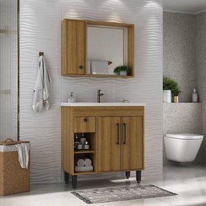 Gabinete De Banheiro Com Cuba E Espelheira 80,2cm Multimóveis Cr10136 Lâmina Mel-branco
