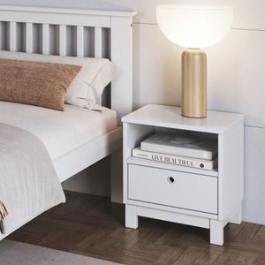 Mesa De Cabeceira De Madeira Maciça Com 1 Gaveta 40cm Multimóveis Cr35278 Branco