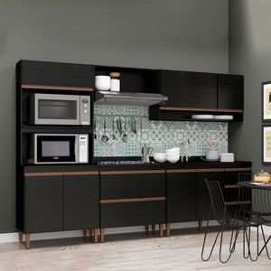Cozinha Compacta Torre Quente Sabrina 5pçs Mdp Menu Móveis Preto