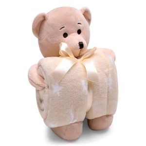 Manta E Bichinho Pelúcia Buettner Baby Microfibra Urso Bege