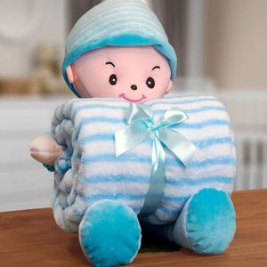 Manta Baby Com Boneco De Pelúcia Bouton Microfibra Boy Azul