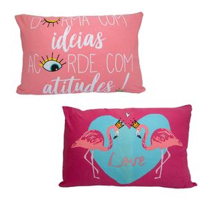 Kit Fronha Portallar Malha 100% Algodão Estampa Localizada Flamingo E Atitude (02 Unidades) Branco
