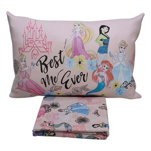 Jogo De Cama Portallar Solteiro Joy Malha Mista Estampado Disney Princesas Forever 2 Peças Rosa