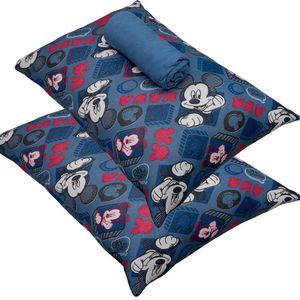 Jogo De Cama Portallar Casal Malha 100% Algodão Disney Mickey Simpático 3 Peças Azul