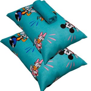 Jogo De Cama Portallar Casal Malha 100% Algodão Disney Mickey Feliz 3 Peças Verde