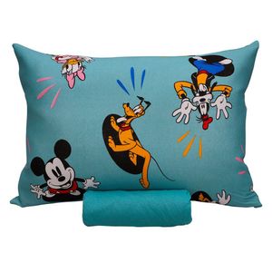 Jogo De Cama Portallar Solteiro Malha 100% Algodão Disney Mickey Feliz 2 Pçs Verde