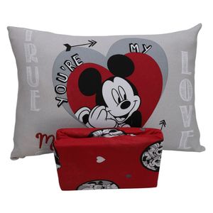 Jogo De Cama Portallar Solteiro Joy Malha Mista Estampado Disney Mickey Minnie Lovers 2 Peças Vermelho