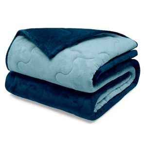 Edredom Buettner Solteiro Plush Flannel 100% Poliéster Dupla Face 160mx240m Azul Jeans Escuro E Azul Jeans Claro