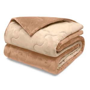 Edredom Buettner Solteiro Plush Flannel 100% Poliéster Dupla Face 160mx240m Khaki Escuro E Khaki Claro
