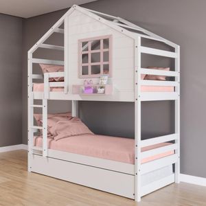 Treliche Casinha Com Janela Madeira Maciça Branco/ Rosa Housin