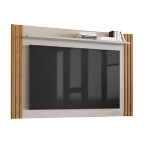 Painel Ripado Para Tv Até 65 Polegadas Com Prateleira Sul Madeirado / Off White Notável