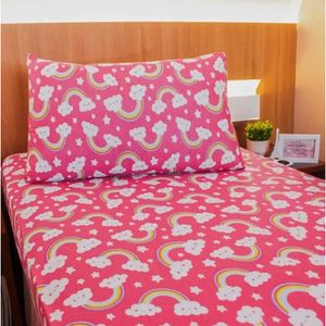 Jogo De Cama Solteiro Doce Vida Malha Misto Arco Iris 2 Pçs Pink
