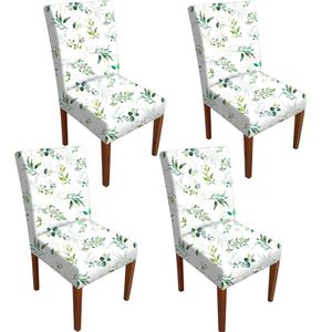 Kit 4 Capa Para Cadeira Portallar Estampa Digital Malha 93% Poliéster E 07% Elastano Green Leaves Branca