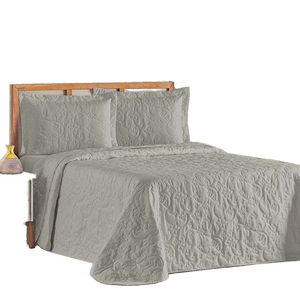 Cobre Leito Colcha Queen Mobili 03 Peças - Cinza - 100% Poliéster