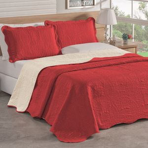 Colcha King Bouti Dupla Face 03 Peças - Vermelho - 100% Poliéster