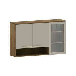 Armário Aéreo 120cm 3 Portas Com Vidro Canelado Com Nicho Is Avelã-mocca Laca