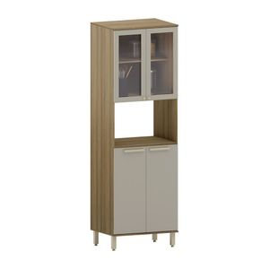 Paneleiro 70 Cm 4 Portas Com Vidro E 2 Nichos Para Microonda Avelã-mocca Laca