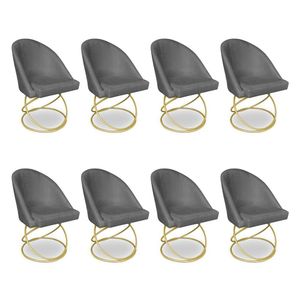 Kit 08 Cadeiras Poltrona De Jantar Bela Veludo Grafite Base Metálica Luxo Dourado - Pallazio