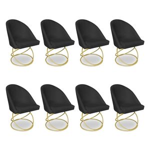 Kit 08 Cadeiras Poltrona De Jantar Bela Veludo Preto Base Metálica Luxo Dourado - Pallazio