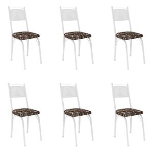 Kit 6 Cadeiras De Cozinha Virginia Estampado Mosaico Palha Pés De Ferro Branco - Pallazio