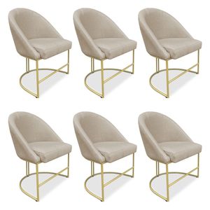 Kit 06 Cadeiras Poltrona De Jantar Bela Veludo Base Metálica Industrial Dourado - Pallazio Cor Grafite