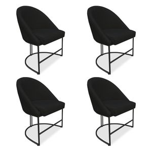 Kit 04 Cadeiras Poltrona De Jantar Bela Veludo Preto Base Metálica Industrial Preto - Pallazio