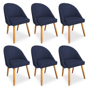 Kit 6 Cadeiras De Jantar Bela Veludo Azul Marinho Pés Palito Castanho - Pallazio