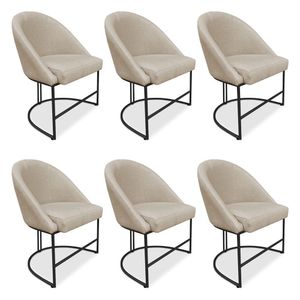 Kit 06 Cadeiras Poltrona De Jantar Bela Veludo Base Metálica Industrial Preto - Pallazio Cor Preto