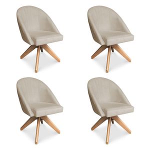 Kit 04 Poltronas Cadeira Giratória Bela Veludo Base De Madeira - Pallazio Cor Rosê