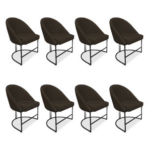 Kit 08 Cadeiras Poltrona De Jantar Bela Suede Marrom Base Metálica Industrial Preto - Pallazio