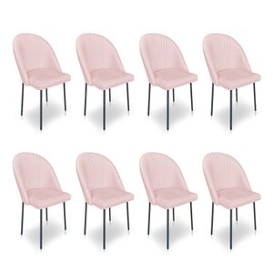 Kit 8 Cadeiras Poltrona De Jantar Ariel Suede Rosa Bebê Pés De Ferro Preto - Pallazio
