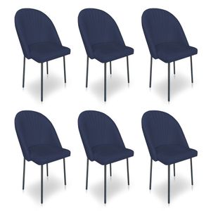 Kit 6 Cadeiras Poltrona De Jantar Ariel Suede Azul Marinho Pés De Ferro Preto - Pallazio
