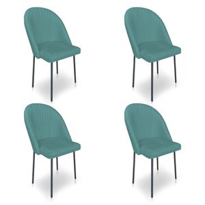 Kit 4 Cadeiras Poltrona De Jantar Ariel Suede Azul Turquesa Pés De Ferro Preto - Pallazio