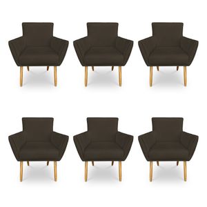 Kit 6 Poltronas Decorativa Leticia Suede Marrom Pés Palito Castanho - Pallazio