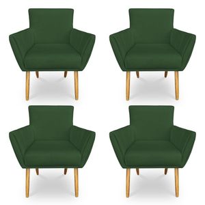 Kit 4 Poltronas Decorativa Leticia Suede Verde Pés Palito Castanho - Pallazio
