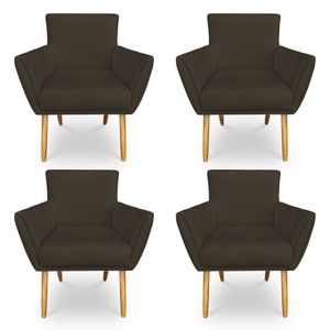 Kit 4 Poltronas Decorativa Leticia Suede Marrom Pés Palito Castanho - Pallazio