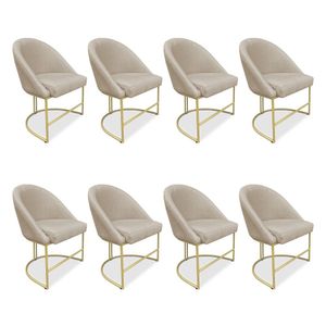 Kit 08 Cadeiras Poltrona De Jantar Bela Veludo Base Metálica Industrial Dourado - Pallazio Cor Preto
