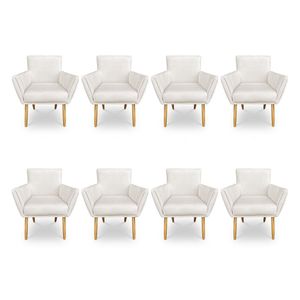 Kit 8 Poltronas Decorativa Leticia Suede Pés Palito Castanho - Pallazio Cor Bege