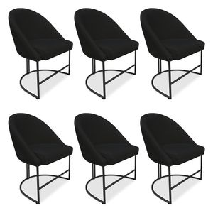 Kit 06 Cadeiras Poltrona De Jantar Bela Veludo Preto Base Metálica Industrial Preto - Pallazio